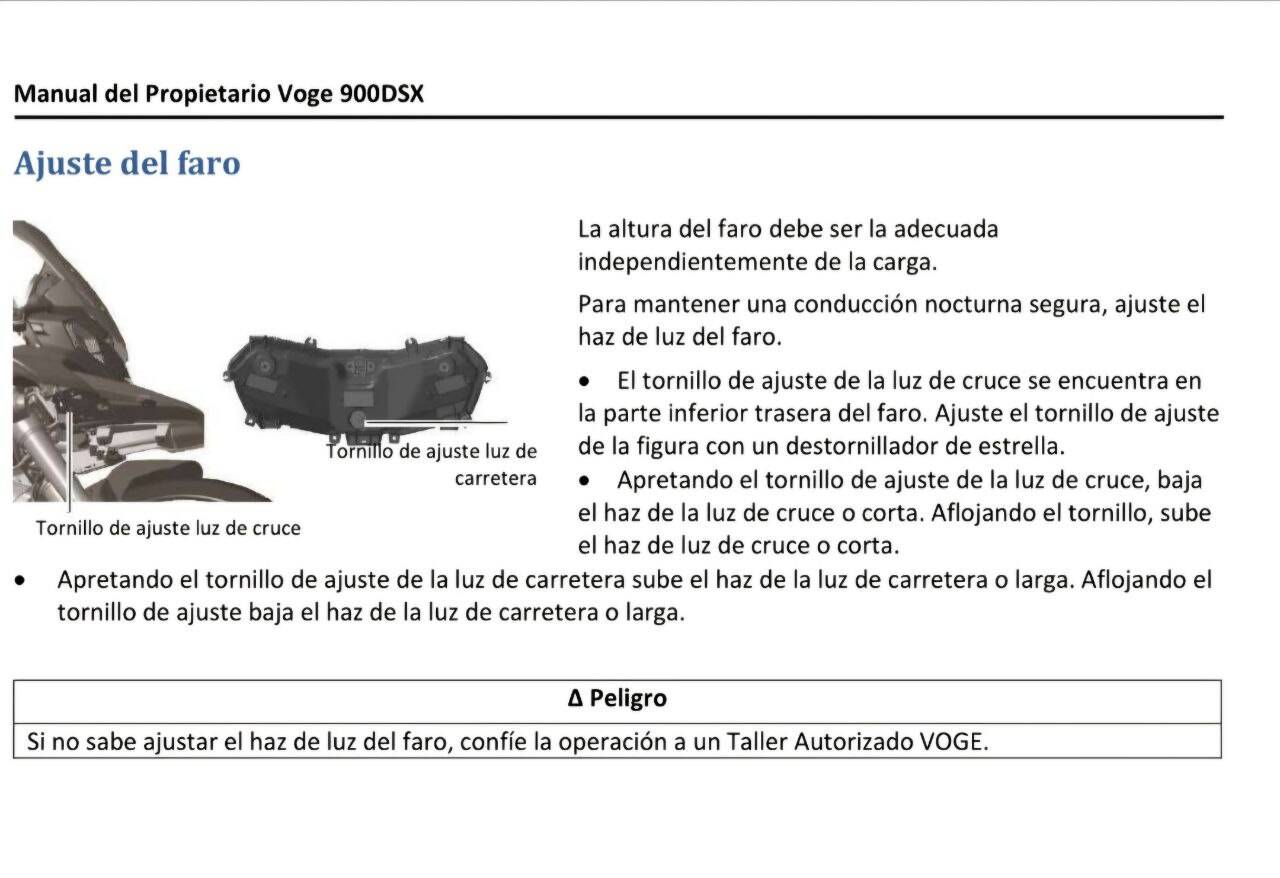 reglaje luces voge 900dsx 6